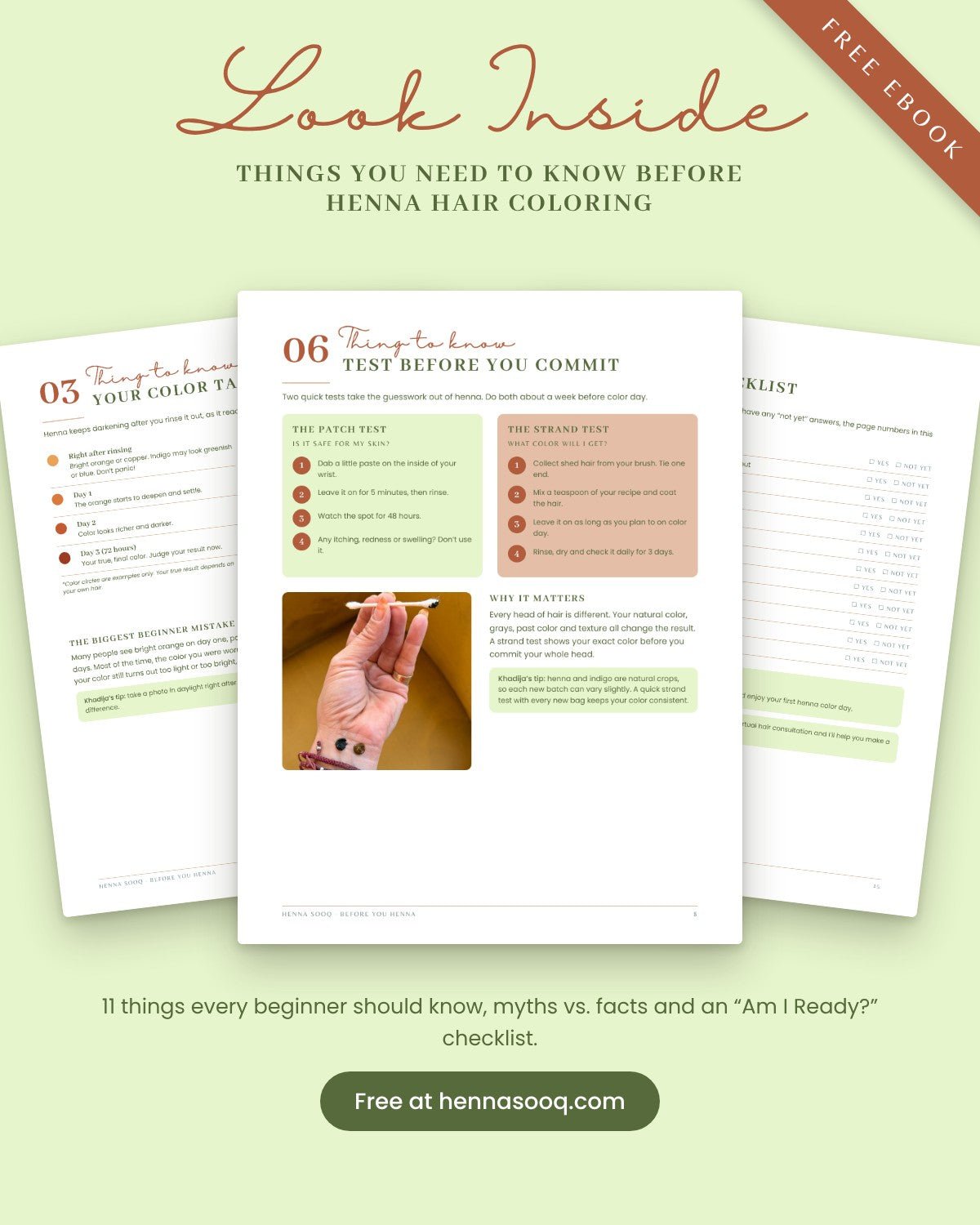 Pages from the free eBook: Your Color Takes 3 Days, Test Before You Commit and the Am I Ready? checklist